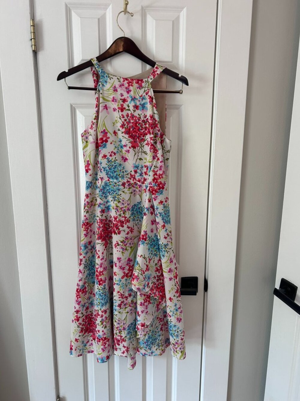 Eva Franco Anthropologie White Floral Halter Midi Dress Asymmetric Ruffle 6